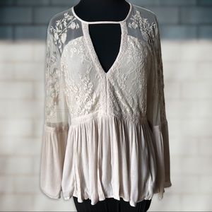 American Eagle Outfitters Ivory Peasant Top